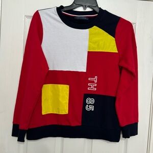 Tommy Hilfiger, vintage blue, red, yellow and white crewneck pullover sweatshirt